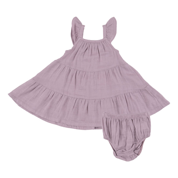 Twirly Sundress & Diaper Cover - Dusty Lavender Solid Muslin - HoneyBug 