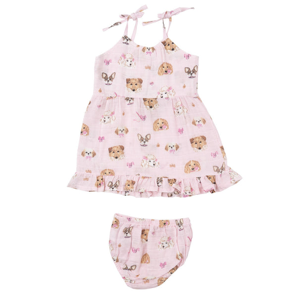 Twirly Tank Dress & Diaper Cover - Pretty Puppy Faces - HoneyBug 