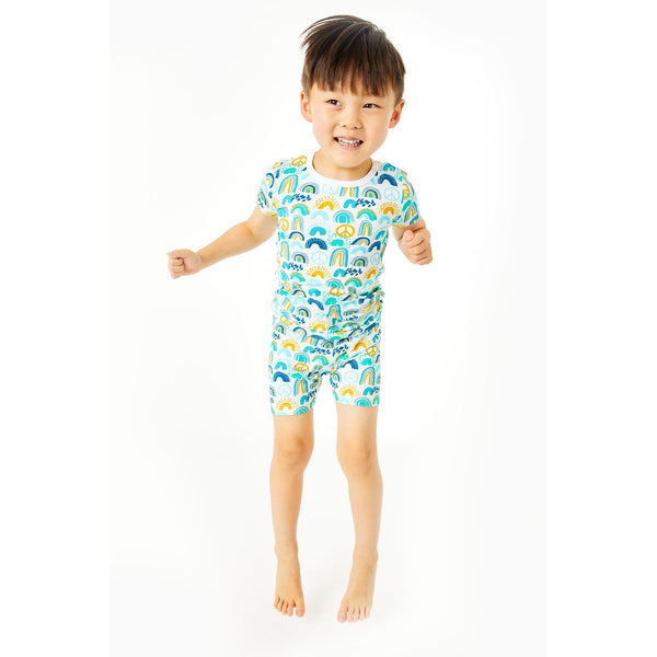 Shorts Pajama Set - Rainbows Blue - HoneyBug 