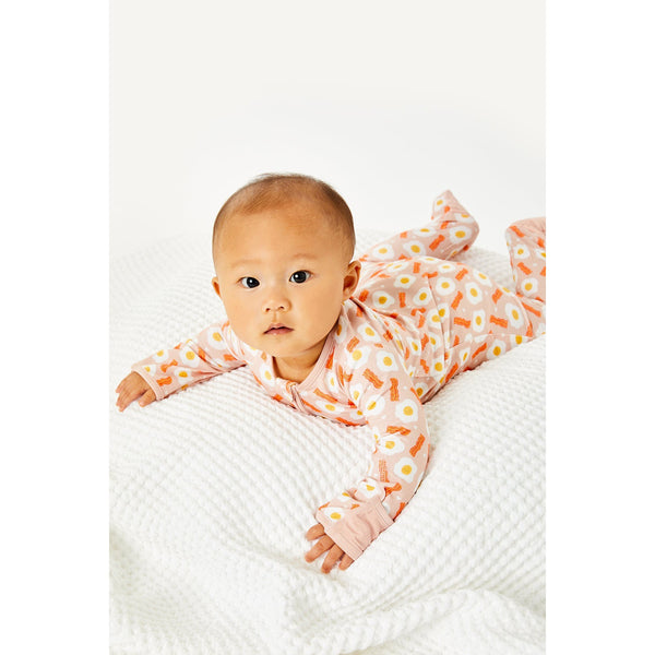 Soft & Stretchy Zipper Footie - Bacon & Eggs Pink - HoneyBug 