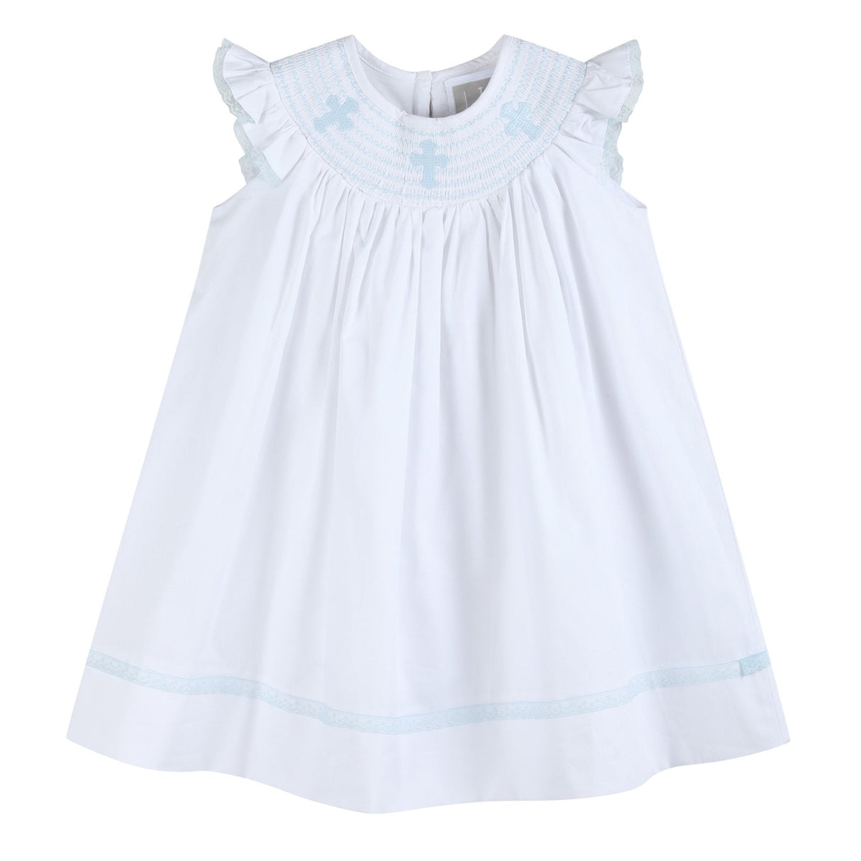 White and Blue Holy Smocked Bishop Dress