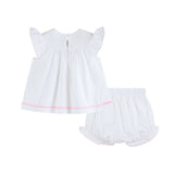 White and Pink Cross Smocked Dress and Bloomer Set