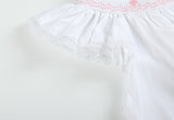 White and Pink Crosses Smocked Bishop Dress