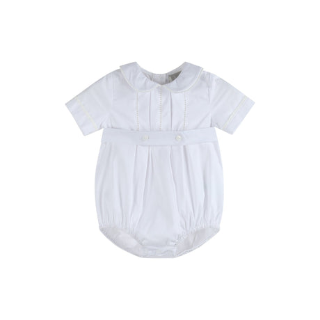 White Collared Button Romper with Bonnet