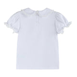 White Lace Collared Girls Short Bubble Sleeve Top