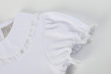 White Lace Collared Girls Short Bubble Sleeve Top