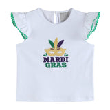 White Mardi Gras Applique Ruffle Shirt