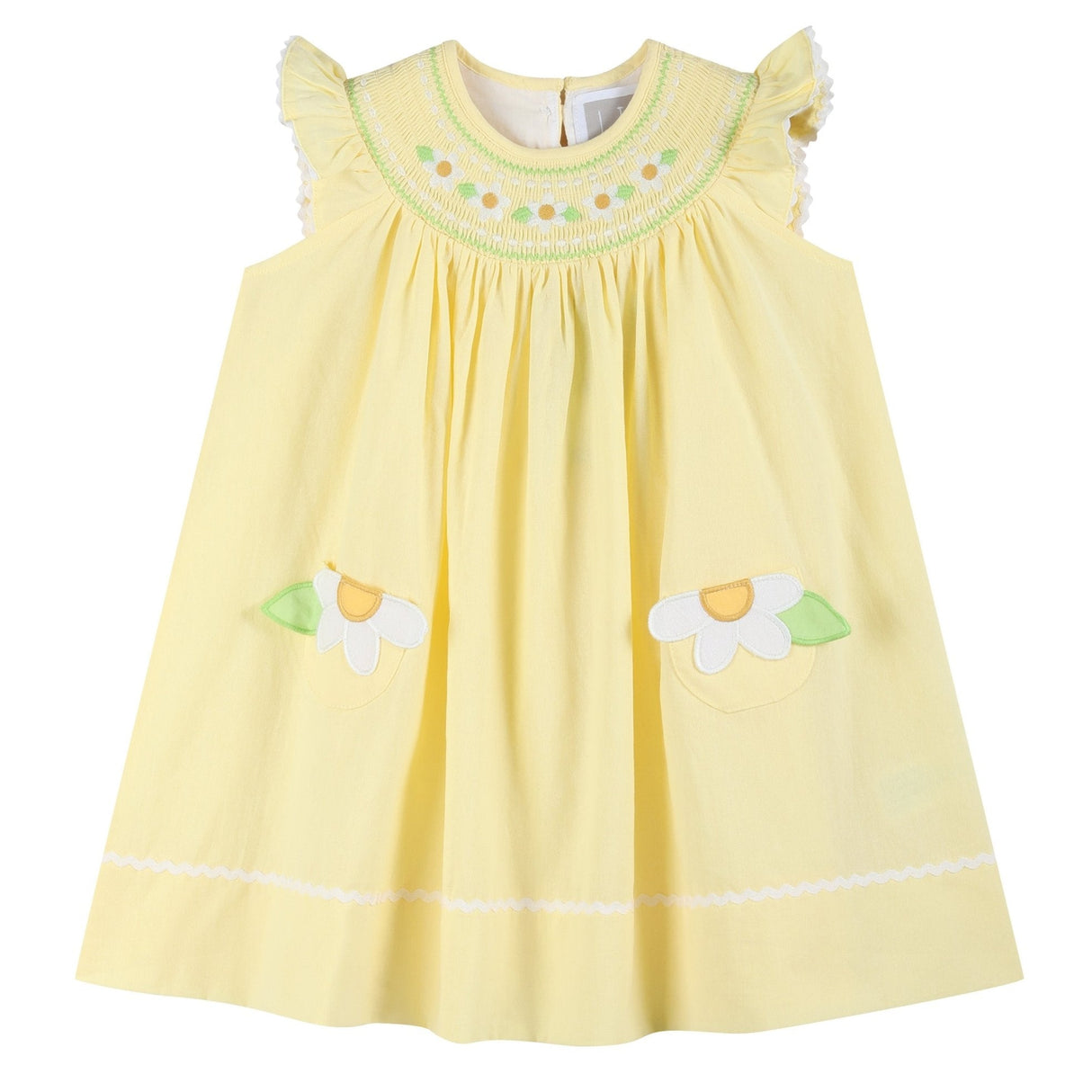 Yellow Daisy Pocketed Smocked Bishop Dress