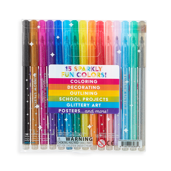 Rainbow Sparkle Glitter Markers - Set of 15 by OOLY - HoneyBug 