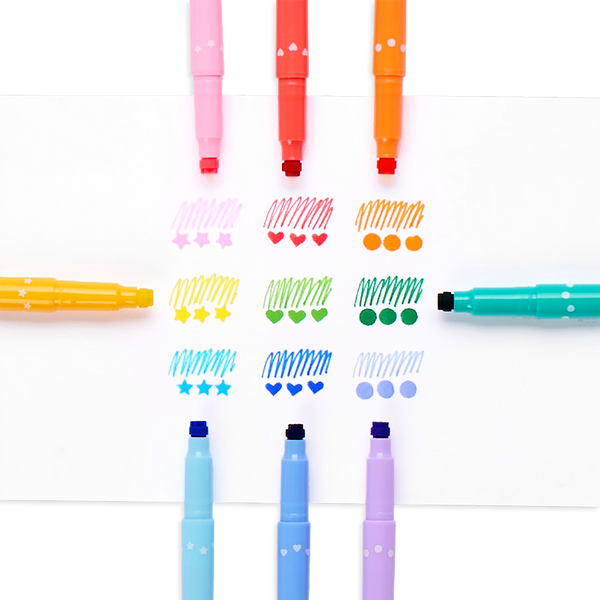 Confetti Stamp Double-Ended Markers - Set of 9 by OOLY - HoneyBug 