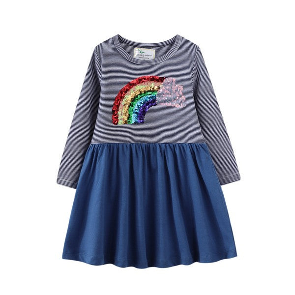 Toddler Dress- Navy Sequin Rainbow Star - HoneyBug 