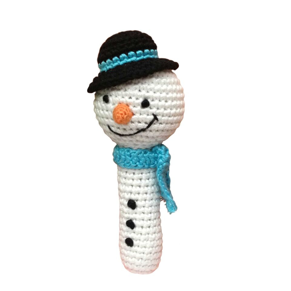 Snowman Stick Hand Crocheted Rattle - HoneyBug 