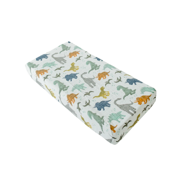 Cotton Muslin Changing Pad Cover - Dino Friends - HoneyBug 