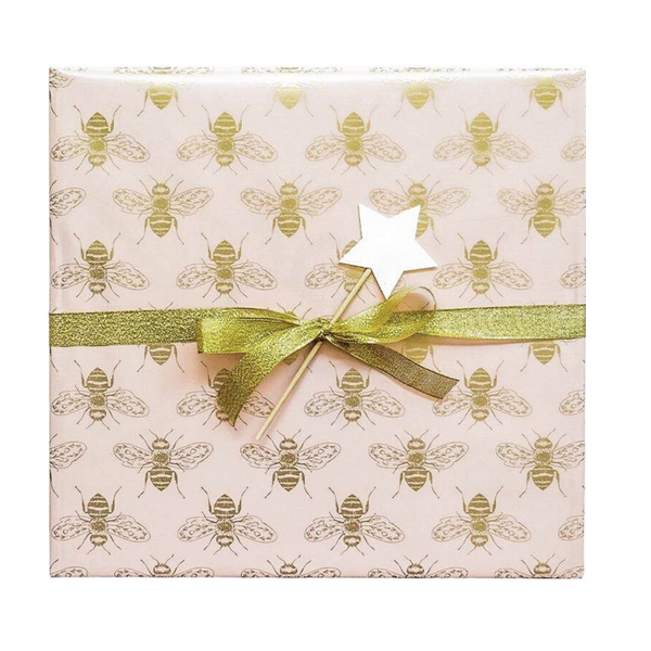 Peach & Gold Bee Wrapping Paper - HoneyBug 