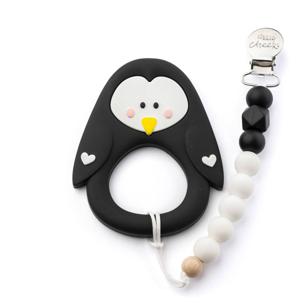 Penguin Teether Clip - Black - HoneyBug 