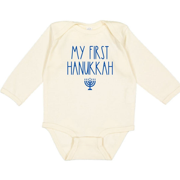 My First Hanukkah Long Sleeve Bodysuit - Natural - HoneyBug 