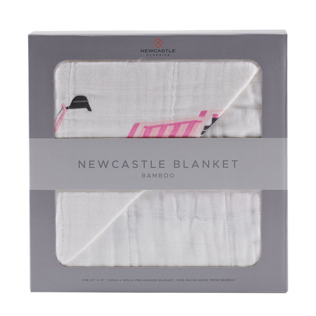 Pink Digger and White Bamboo Muslin Newcastle Blanket - HoneyBug 