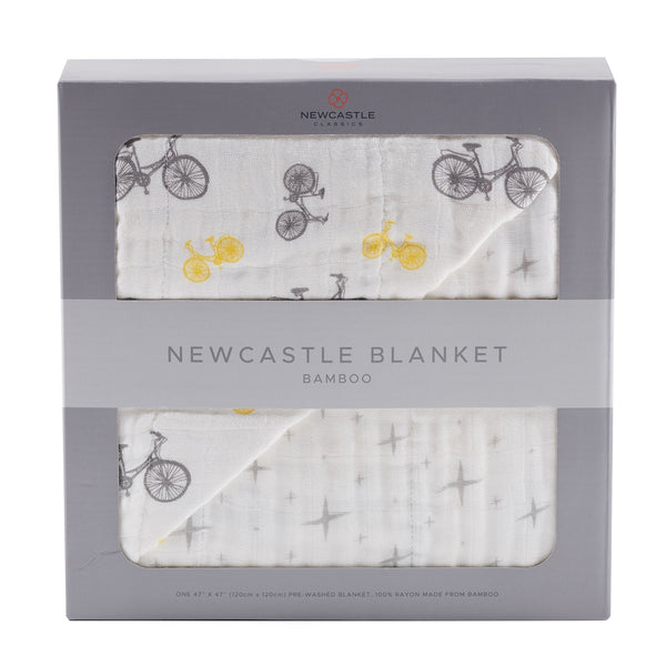 Vintage Bicycle and Northern Star Bamboo Muslin Newcastle Blanket - HoneyBug 