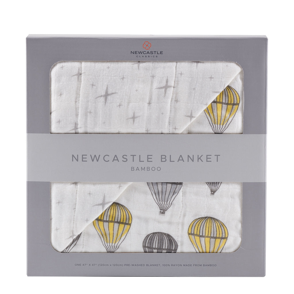 Hot Air Balloon and Northern Star Bamboo Muslin Newcastle Blanket - HoneyBug 