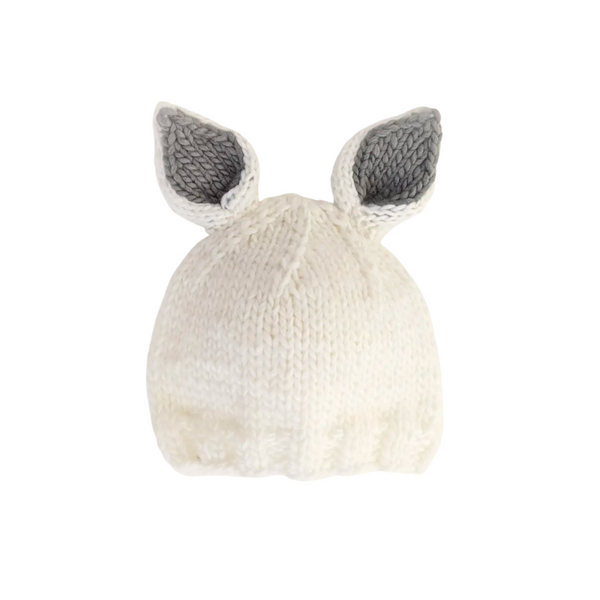 Bunny Ears Beanie Hat - White/Grey - HoneyBug 