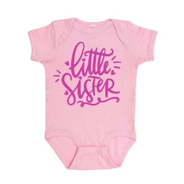 Little Sister Doodle Short Sleeve Bodysuit - Pink - HoneyBug 