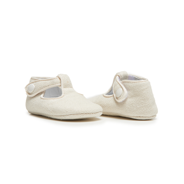 My-First Linen T-Band Shoes in Off-White by childrenchic - HoneyBug 