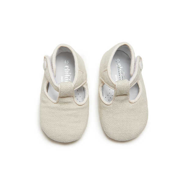 My-First Linen T-Band Shoes in Off-White by childrenchic - HoneyBug 