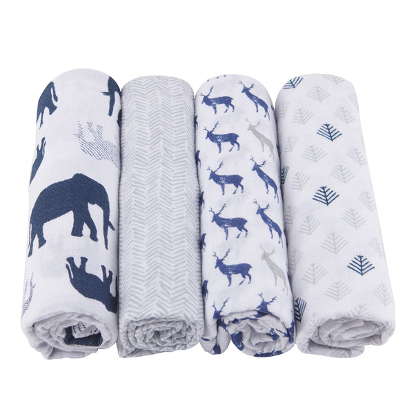 In the Wild Cotton Muslin Swaddle 4PK - HoneyBug 