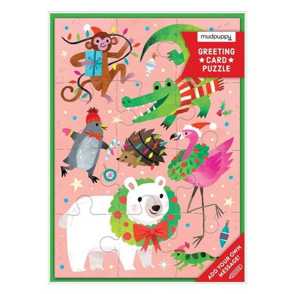 Merry Animals Greeting Card Puzzle - HoneyBug 