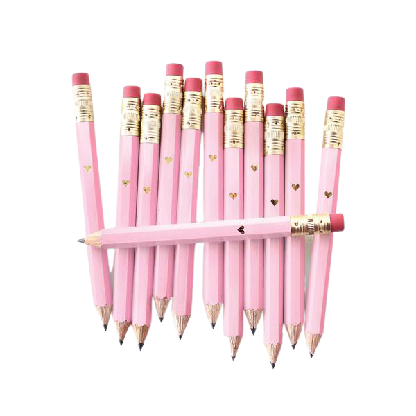 Mini Gold Heart - Pink Mini Pencils - HoneyBug 