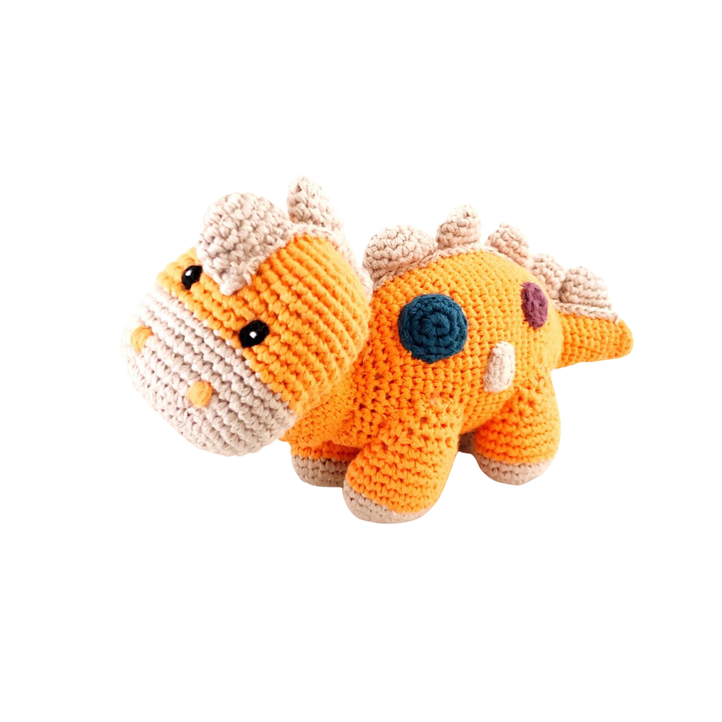 Organic Dino Rattle - Soft Orange - HoneyBug 