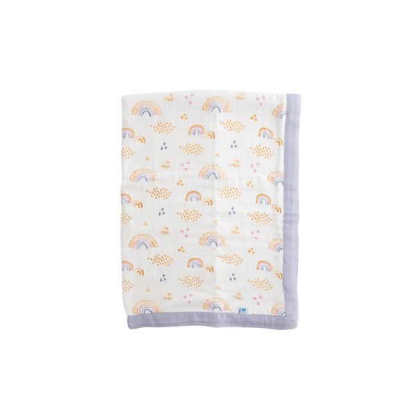 Cotton Muslin Baby Blanket - Rainbows & Raindrops - HoneyBug 