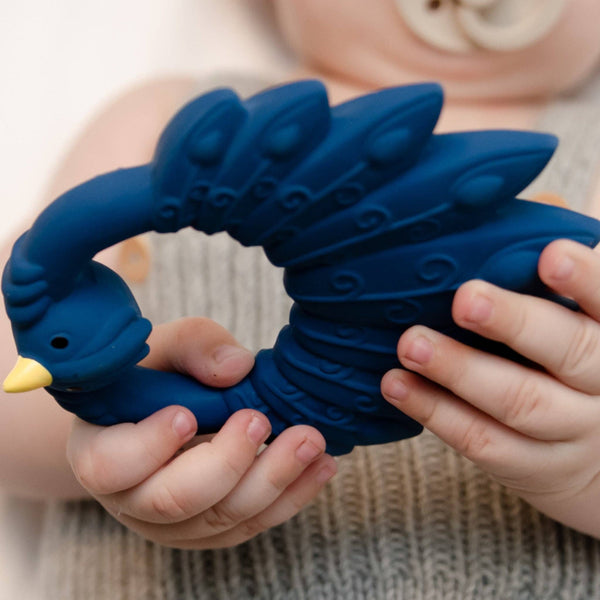 Natural Rubber Teether Peacock - Blue - HoneyBug 