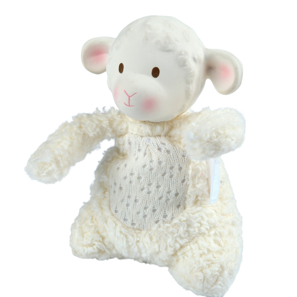 Bahbah the Lamb Soft Toy w/ Natural Rubber Teether Head - HoneyBug 