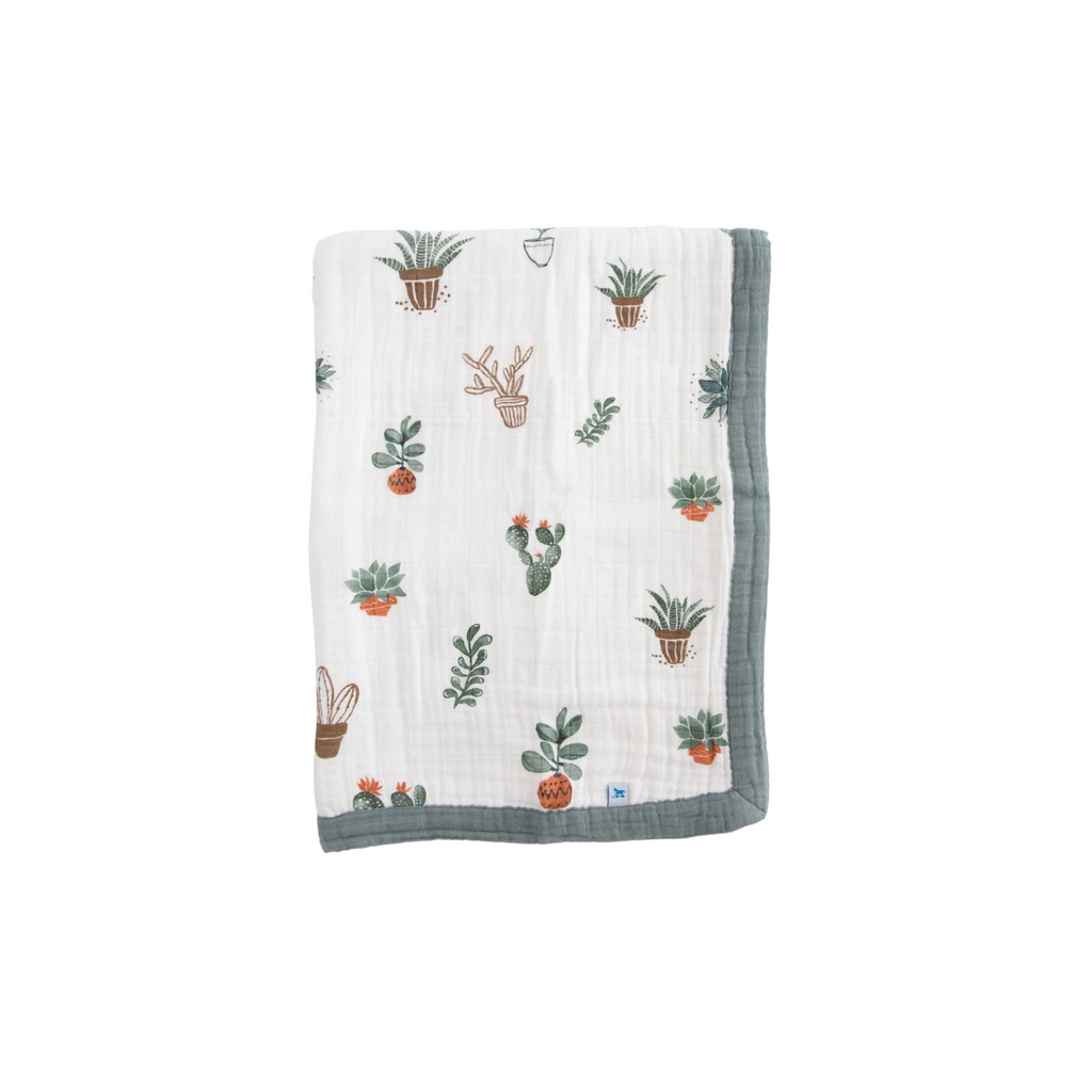 Cotton Muslin Baby Blanket - Prickle Pots - HoneyBug 