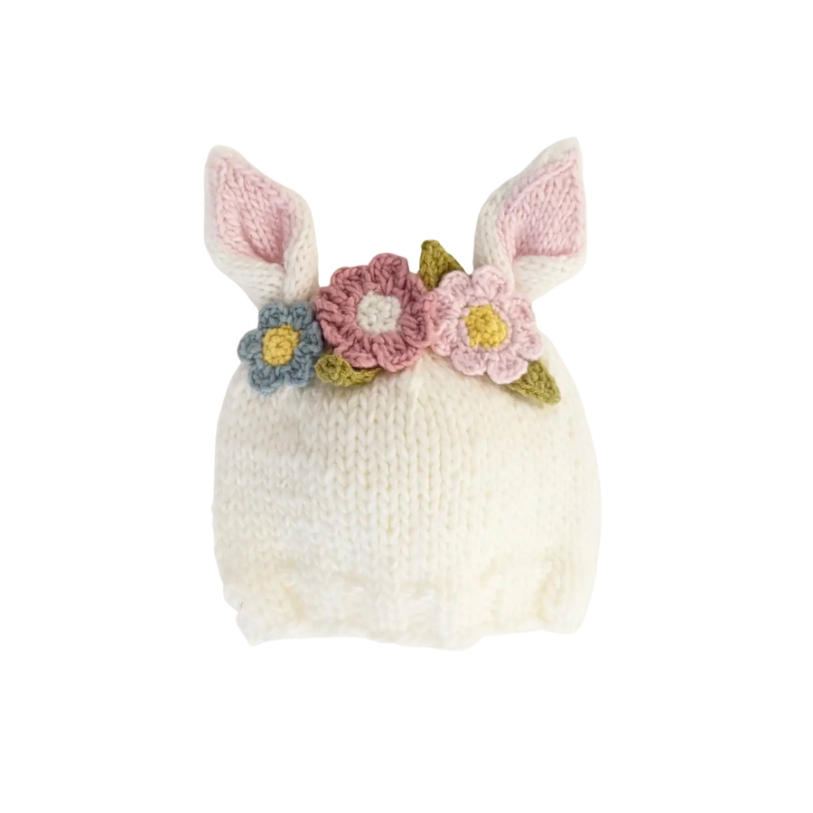 Flower Bunny Beanie Hat - White/Multi - HoneyBug 