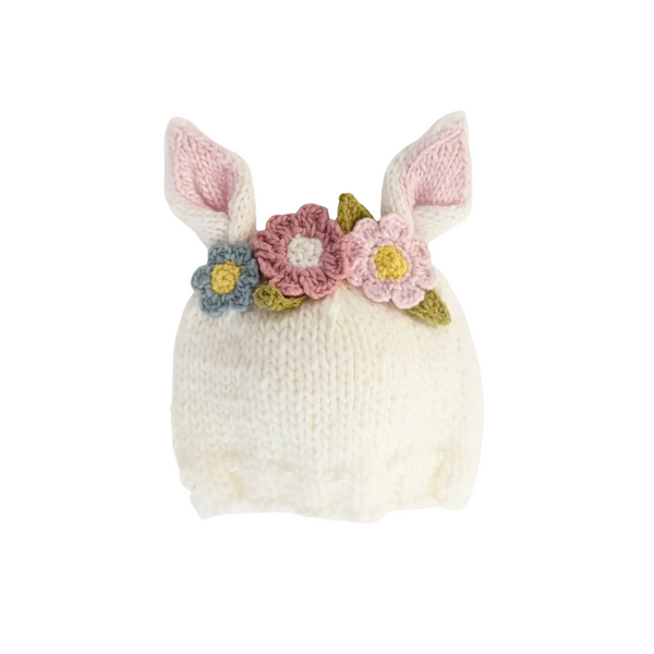 Flower Bunny Beanie Hat - White/Multi - HoneyBug 
