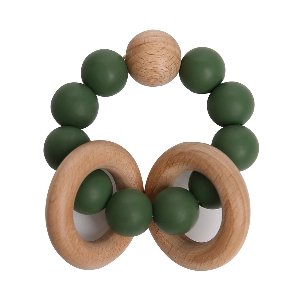 Wood & Silicone Teething Ring - Green - HoneyBug 