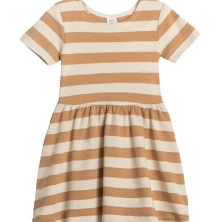 Short Sleeve Stell Swing Dress - Ely Stripe/Tan - HoneyBug 