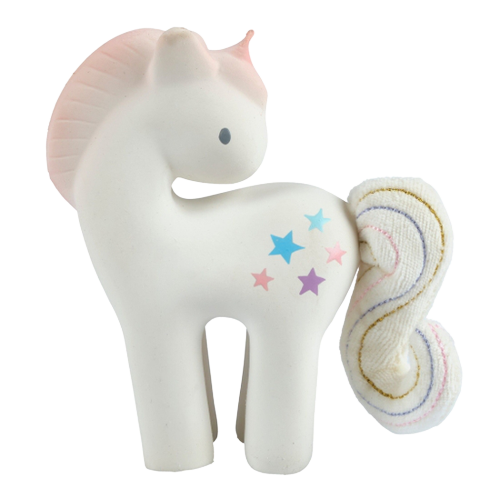 Cotton Candy Unicorn - Natural Rubber Rattle w/Crinkle Tail - HoneyBug 