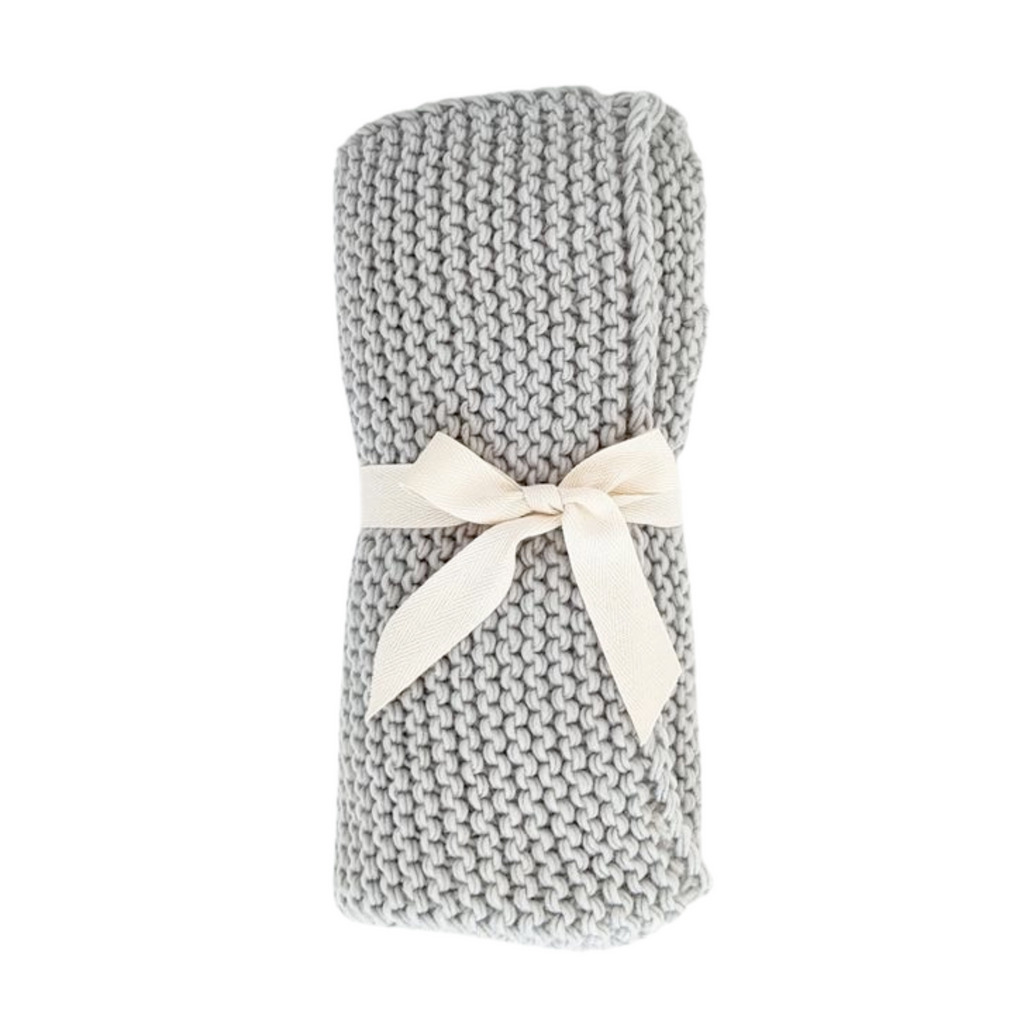 Gray Garter Stitch Knit Blanket - HoneyBug 