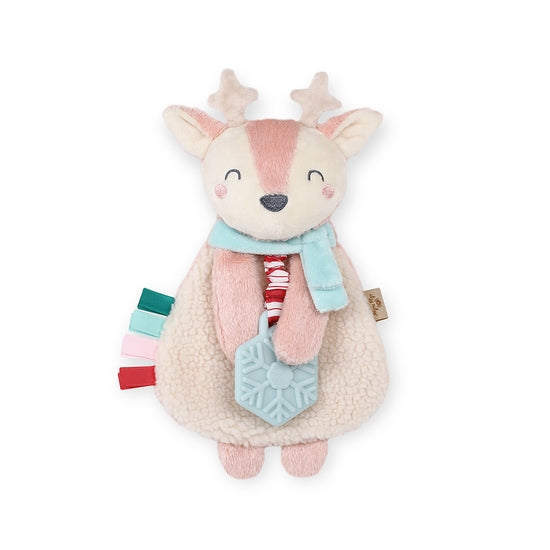Itzy Lovey Holiday Pink Reindeer Plush + Teether Toy - HoneyBug 