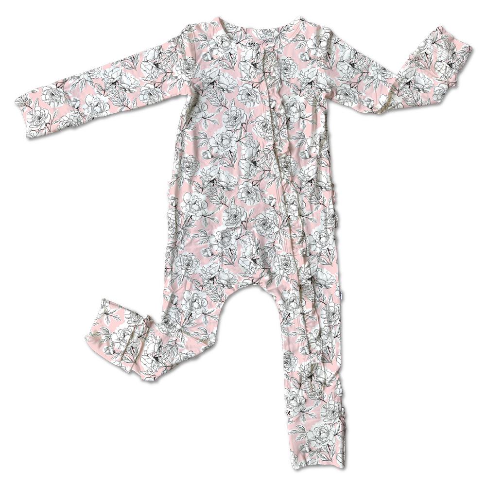 Allie Floral Bamboo Ruffle Convertible Snap Footie - HoneyBug 
