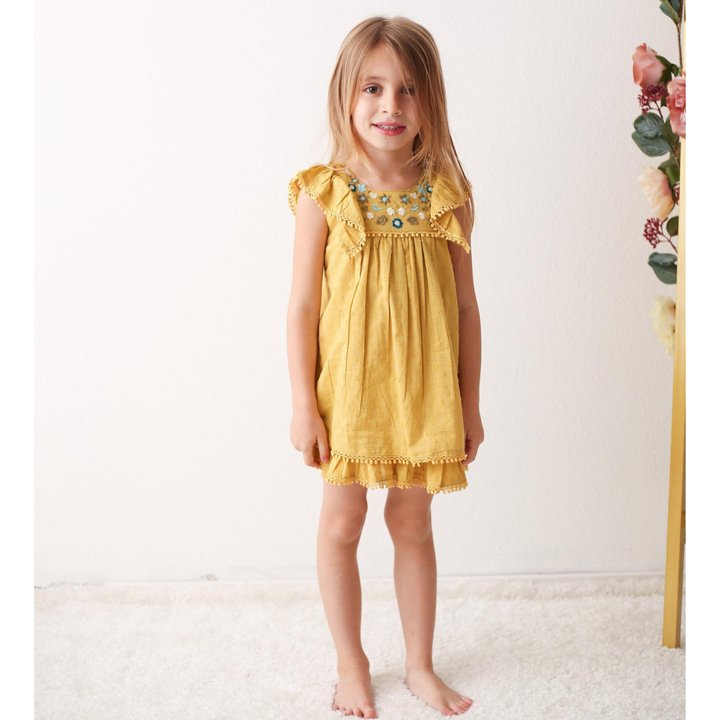 arya mini dress in mustard - HoneyBug 