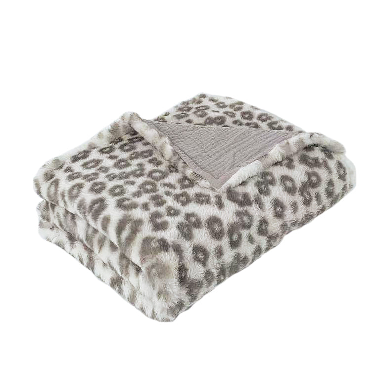 Gray Leopard Faux Fur Baby Blanket - HoneyBug 