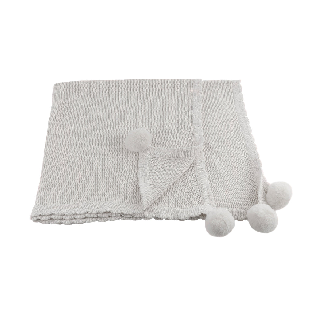 Pom Pom Blanket - Soft Gray - HoneyBug 