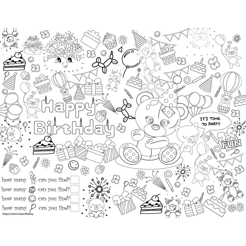 Baby Bear Birthday Coloring Page by Creative Crayons Workshop - HoneyBug 