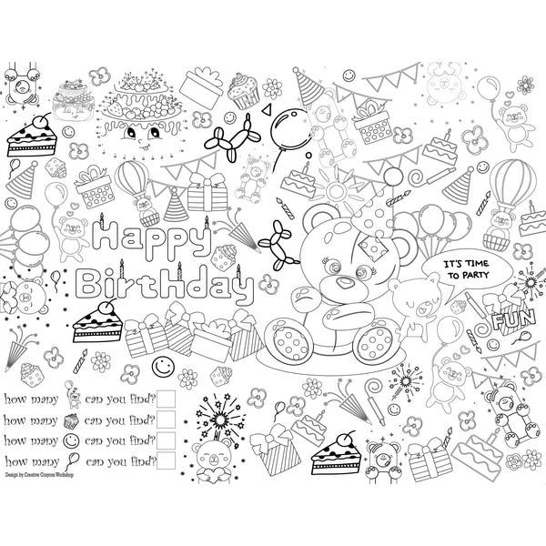 Baby Bear Birthday Coloring Page by Creative Crayons Workshop - HoneyBug 