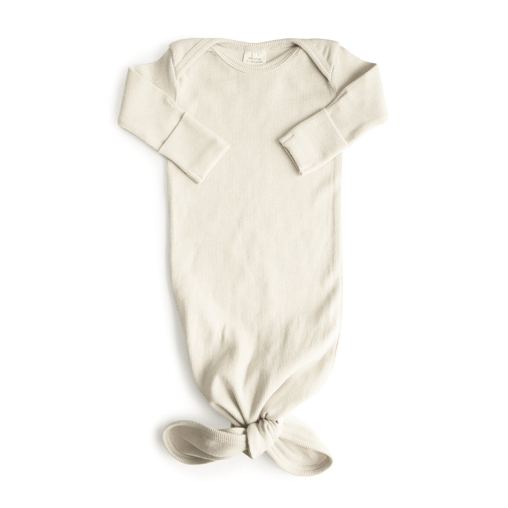 Ribbed Knotted Baby Gown - Ivory - HoneyBug 