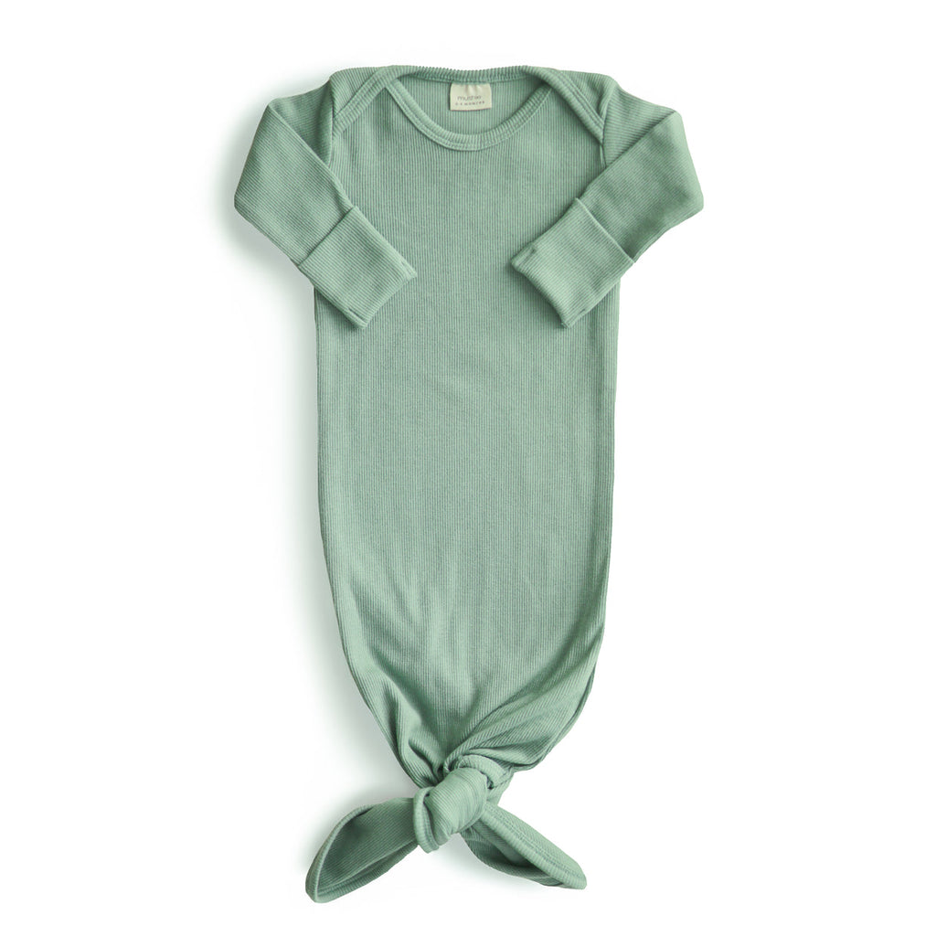 Ribbed Knotted Baby Gown - Roman Green - HoneyBug 